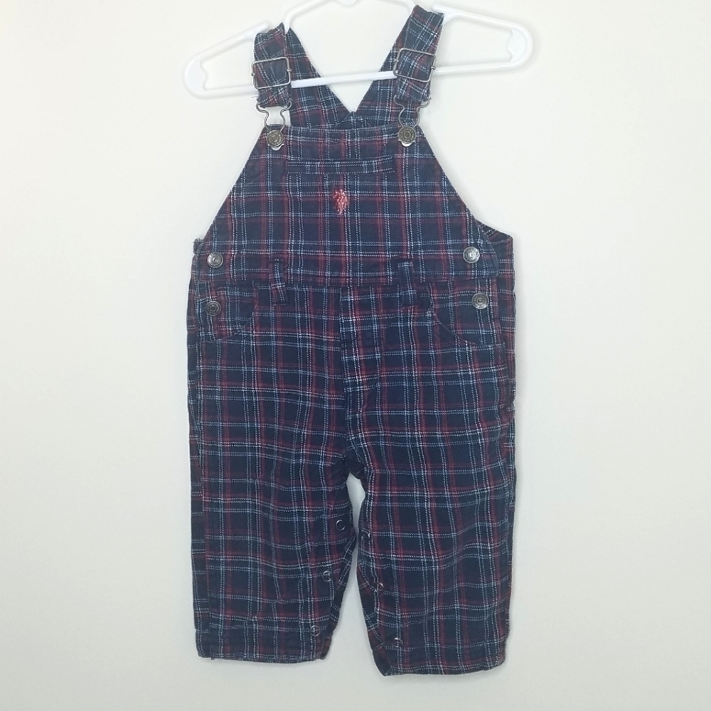 U.S. Polo Assn. Plaid Overalls 12m